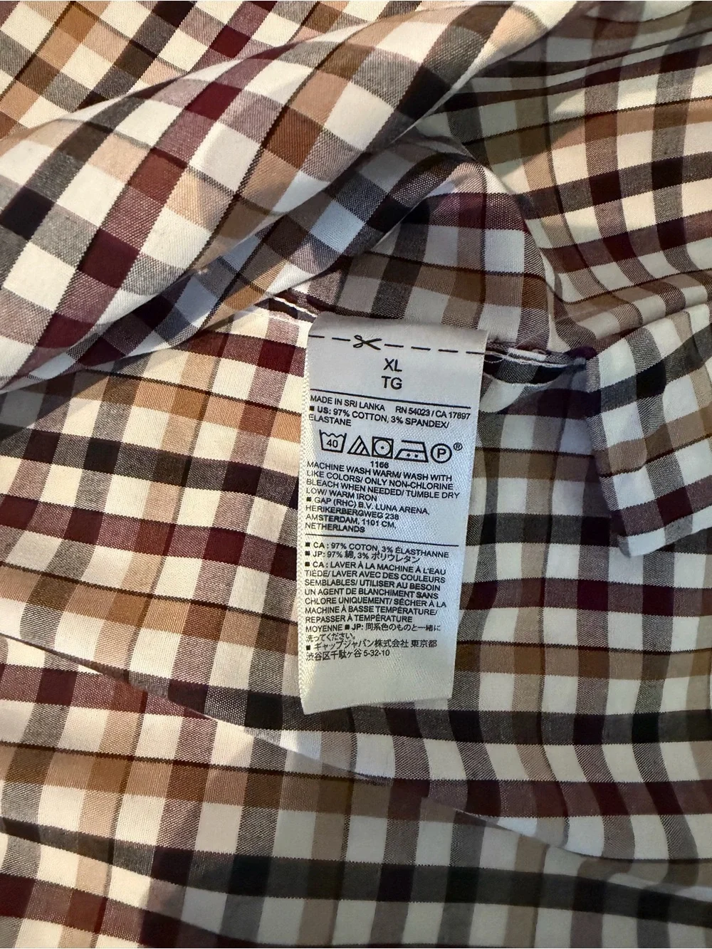 Banana Republic Men's Checked Button-Up Shirt in Tan, Dark Plum & Burgundy